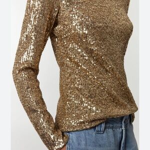 Saintart Women’s Long Sleeve Top Gold Sequin size Small